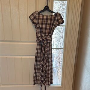 Michael Kors Black and White Plaid Midi Dress